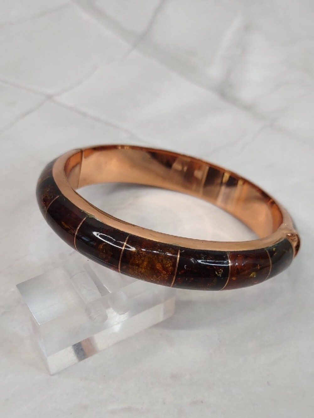 Jay King Copper/Amber Inlay Hinged Bangle Bracelet - Picture 5 of 7